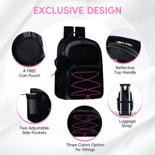 Alt view image 3 of 5 - SWANSWIFT XXLarge Mesh Backpack for School 40L See Through Stylish Heavy Duty Backpack for Girls Boys Kids Adults Beach Travel Hiking Outdoor Sport(Pink)