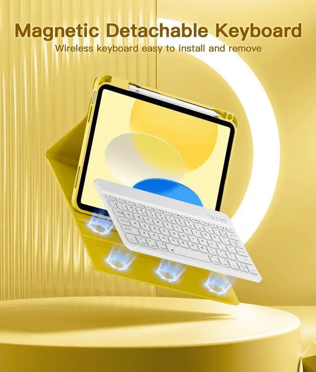 Alt view image 5 of 5 - Beydoa for iPad 10th Generation Case with Keyboard 10.9 Inch 2022/iPad (A16) 11th Gen 11 Inch 2025 - Magnetic Detachable Keyboard, Stain Proof Cover, Smart Folio Case with Pencil Holder - Yellow