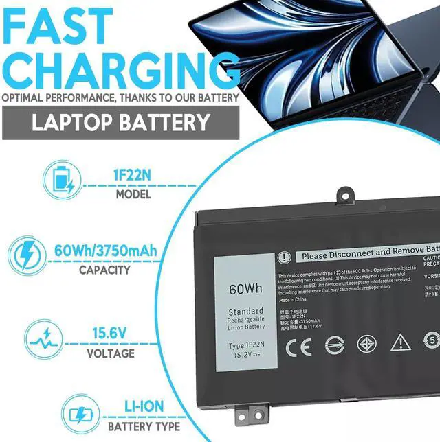 Alt view image 2 of 4 - 1F22N Laptop Battery Replace for Dell Alienware 2018 M15 G5 5590 G7 7590 7790 R2 R1 2019 P79F M17 P37E P37E001 5590-D2783W D2743B D2843W Series 01F22N 06YV0V 6YV0V 0HYWXJ HYWXJ JJPFK 8622M XRGXX