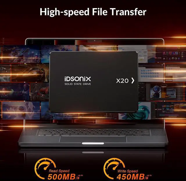 Alt view image 2 of 5 - iDsonix 512GB 2.5'' SATA Internal SSD, SATA III 6GB/s Solid State Drive Up to 500MB/s, with 3D NAND Flash & Power Management, for Laptop and PC Desktop Increase Performance, X20