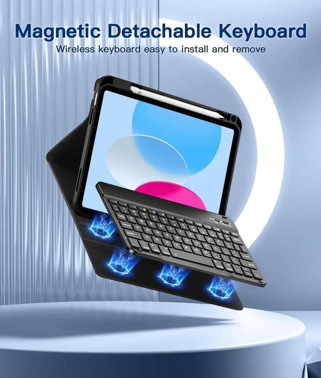 Alt view image 5 of 5 - Beydoa for iPad 10th Generation Case with Keyboard 10.9 Inch- Magnetic Wireless Keyboard Case with Pencil Holder Stain Proof Folio Cover for iPad (A16) 11th Gen 11 Inch 2025/10th Gen 2022 - Black