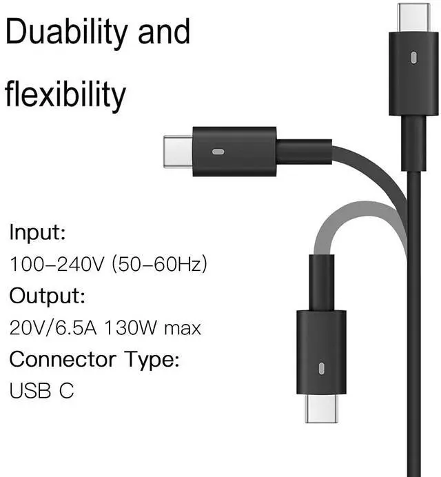 Alt view image 2 of 5 - HotTopStar 130W USB C Type C Laptop Charger for Dell XPS 15 9500 9575 17 9700, Precision 5750 5530 2in1, Latitude 7410 7310 7210 9410 9510 5420 5320 DA130PM170 HA130PM170 AC Power Adapter