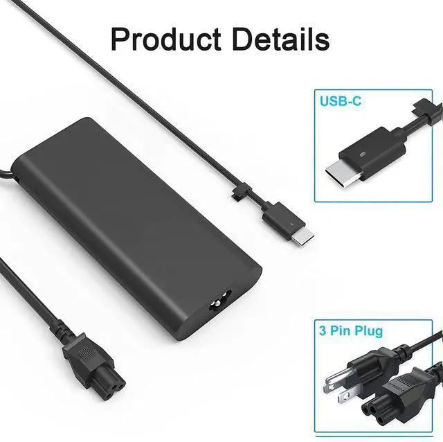 Alt view image 4 of 5 - HotTopStar 130W USB C Type C Laptop Charger for Dell XPS 15 9500 9575 17 9700, Precision 5750 5530 2in1, Latitude 7410 7310 7210 9410 9510 5420 5320 DA130PM170 HA130PM170 AC Power Adapter