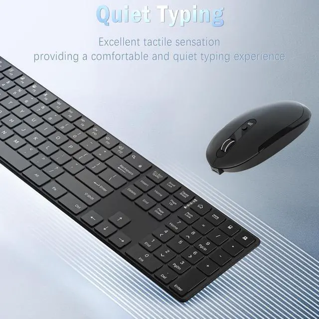 Alt view image 5 of 5 - Wireless Keyboard and Mouse Combo - 2.4GHz Wireless Connection - Ultra Slim - Silent Mouse, Compact Full Size Keyboard and Mouse Set- Adjustable 1600 DPI (Black)