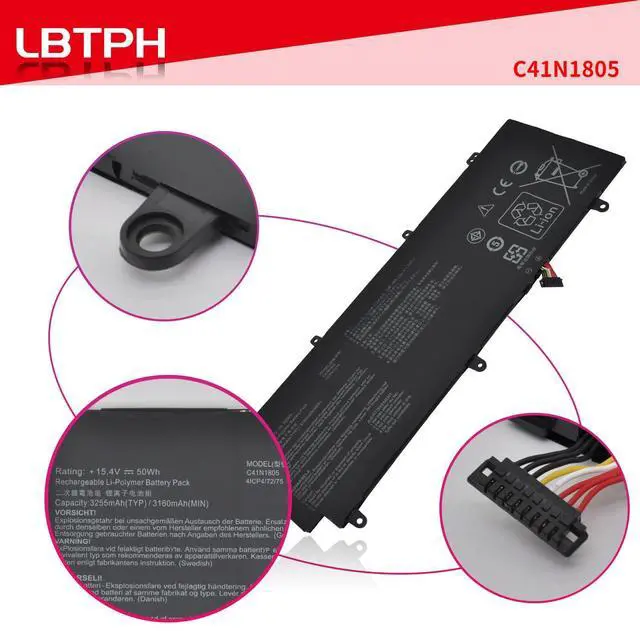 Alt view image 3 of 5 - LBTECH C41N1805 15.4V 3160mAh 50Wh Battery Replacement for ASUS GX531 GX531GM GX531GS GX531GX ROG Zephyrus S GX531 GX531GM GX531GM-BH71 Series 0B200-03020000 4ICP4/72/75 C41PKC5