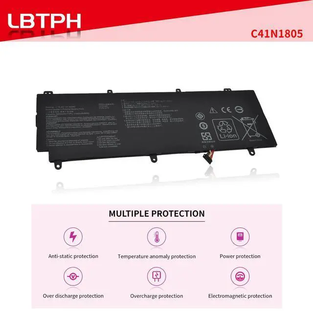 Alt view image 5 of 5 - LBTECH C41N1805 15.4V 3160mAh 50Wh Battery Replacement for ASUS GX531 GX531GM GX531GS GX531GX ROG Zephyrus S GX531 GX531GM GX531GM-BH71 Series 0B200-03020000 4ICP4/72/75 C41PKC5