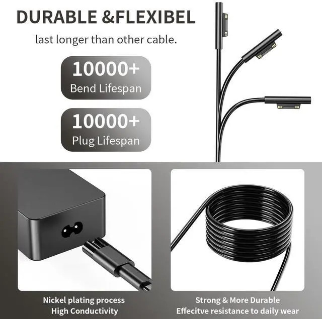 Alt view image 3 of 5 - Surface Pro Charger for Microsoft Surface Pro 9, 8, 7+, 7, 6, 5, 4, 3, X, 65W Windows Surface Laptop 5, 4, 3, 2, 1, Studio, Power Cord for Surface Book 2, 1, Power Supply Surface Go 3, 2, 1