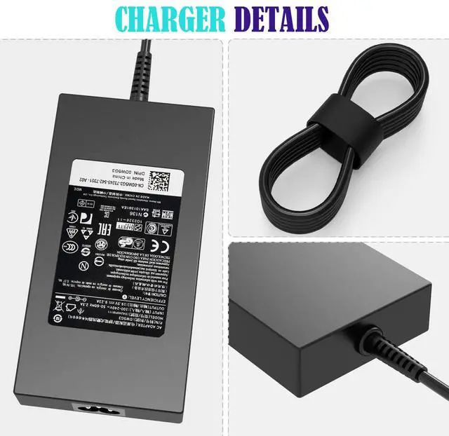 Alt view image 5 of 5 - Original Replacement 180W Dell Laptop Charger Fit for Dell Alienware 13 15 17 R1 R2 R3 R4 R5 G3 G5 G7 Precision 7510 7710 7520 7530 OptiPlex 3011 AIO Inspiron One 2350 2320 DA180PM111 Power Cord