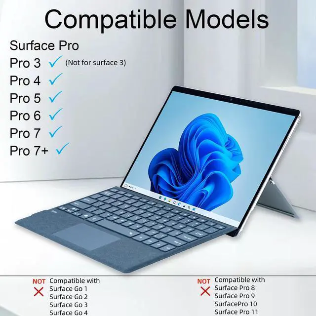 Alt view image 2 of 5 - Zoof Type Cover for Microsoft Surface Pro 7+ / Pro 7 / Pro 6 / Pro 5 / Pro 4 / Pro 3, 12.3 inch, Ultra-Slim Wireless 7 Color Backlit Tablet Keyboard with Multi Touchpad Bluetooch (Blue with Backlit)