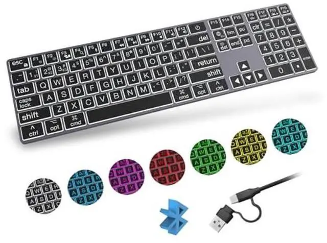 Alt view image 2 of 5 - POWZAN Large Print Aluminum Bluetooth Keyboard for Mac,7 Backlit Computer Wired Keyboard with Numeric Keypad for Ipad,Full Size Slim Quiet,for iMac, MacBook Pro/Air- Space Gray