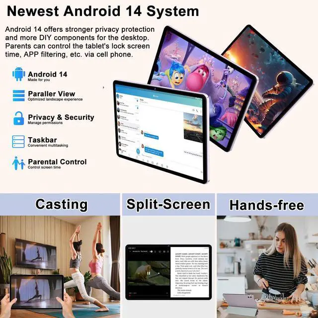 Alt view image 4 of 5 - Android 14 Tablet with Keyboard 20GB RAM 128GB ROM, 2025 Octa-Core 10 Inch Tablets with WiFi 6, 1TB Expandable, 1280x800 IPS Display, 6000mAh Battery, Widevine L1, Split Screen, Mouse, Case -Purple
