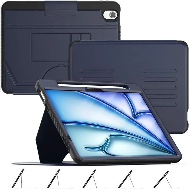 Main image of HXCASEAC Cover for iPad Air 11 inch M3 M2 Case with Pencil Holder, Multi-Angle Magnetic Stand, Strong Magnets Support Stick to Fridge (A3266 / A3267 / A2902 / A2903) Air 11 Protective Case - Navy