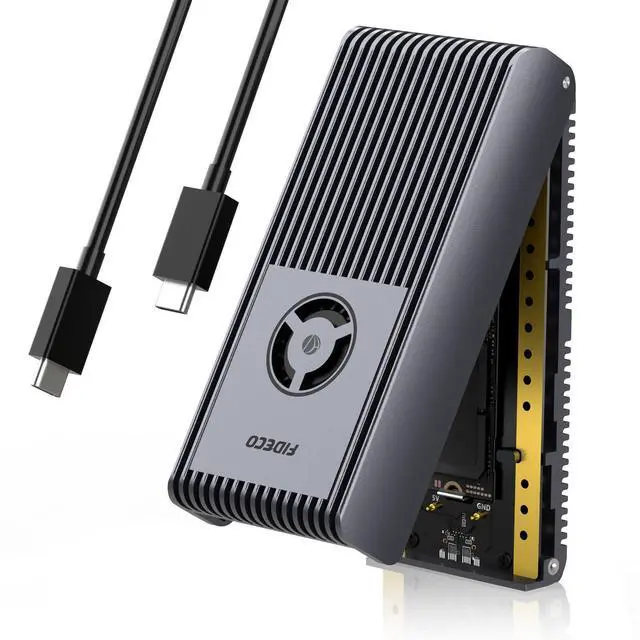 Main image of FIDECO 40Gbps M.2 NVMe Enclosure, USB4 NVMe SSD Enclosure for M1 M2 Pro/Max with Cooling Fan, Compatible with Thunderbolt 4/3, USB4/3.2/3.1/3.0, Full Aluminum Alloy Body, Sandwich Style Design