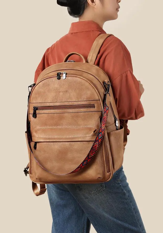 Alt view image 2 of 5 - FADEON 15.6 inch Laptop Backpack Purse for Women Designer PU Leather Computer Backpacks Fashion for Work Travel Camel Brown