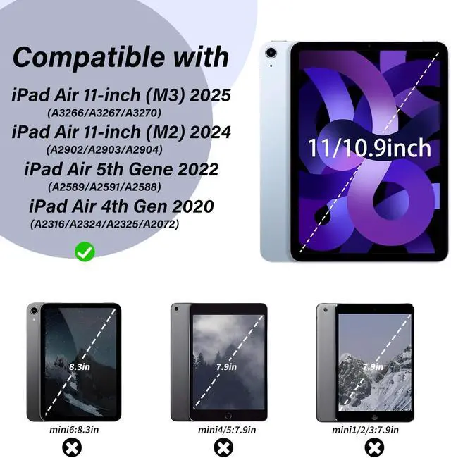 Alt view image 2 of 5 - BQDIYOO Case for iPad Air 7th/6th 11-inch M3/M2 (2025/2024) & 10.9 inch Air 5th 4th Gen with Keyboard 2022 2020, Detachable Wireless Keyboard Cover with Pencil Holder, Auto Sleep/Wake, Purple