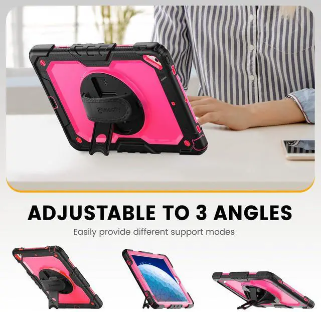 Alt view image 5 of 5 - Timecity for iPad Air 3rd Generation Case, for iPad Air 3 Case, for iPad Pro 10.5 Inch Case: with Heavy Duty Protection, Adjustable Kickstand, Anti-Slip, Screen Protector, Hand/Shoulder Strap - Rose