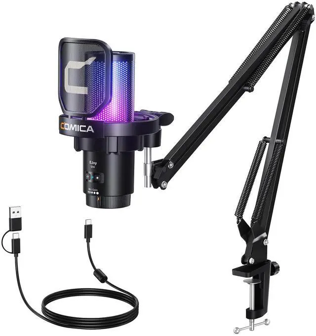 Main image of COMICA Ejoy Uni(A) USB Gaming Microphone with Noise Cancellation, RGB Lights, Monitoring, Muting, Streaming Mic for Computer, PS5, PS4, Streaming, Podcast, Chat, Twitch, YouTube, Discord