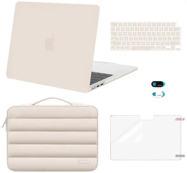 Main image of MOSISO Compatible with MacBook Air 13 inch Case 2025 2024 2023 2022 M4 A3240 M3 A3113 M2 A2681, Hard Case&Puffy Bag&Keyboard Cover&Webcam Cover&Screen Film for MacBook Air 13.6 inch Case, Sand