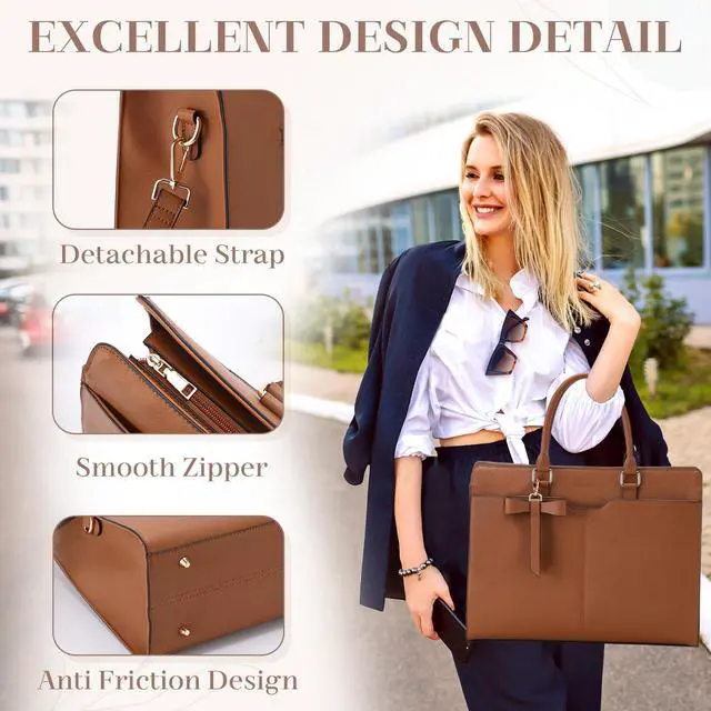 Alt view image 3 of 5 - VX VONXURY Laptop Bag for Women Tote Bag for 15.6 inch Casual Handbag with Clutch Purse for Business Office Work, Brown