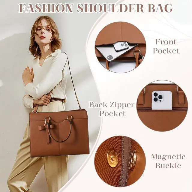 Alt view image 5 of 5 - VX VONXURY Laptop Bag for Women Tote Bag for 15.6 inch Casual Handbag with Clutch Purse for Business Office Work, Brown