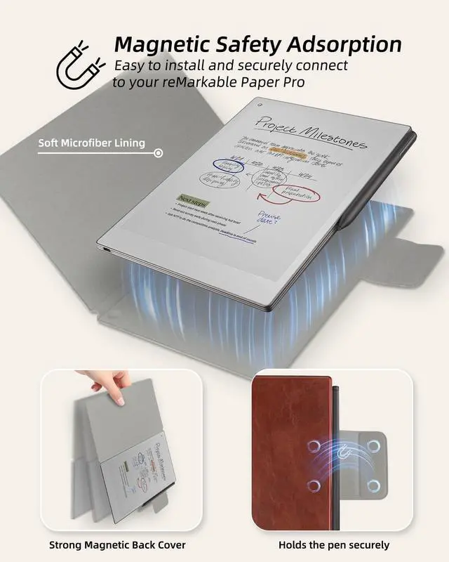 Alt view image 3 of 5 - WALNEW Case for Remarkable Paper Pro,Magnetic Slim Book Folio Cover with Pen Clasp, Auto Sleep/Wake Protective Cover for Remarkable Paper Pro 11.8" (2024 Released),Brown