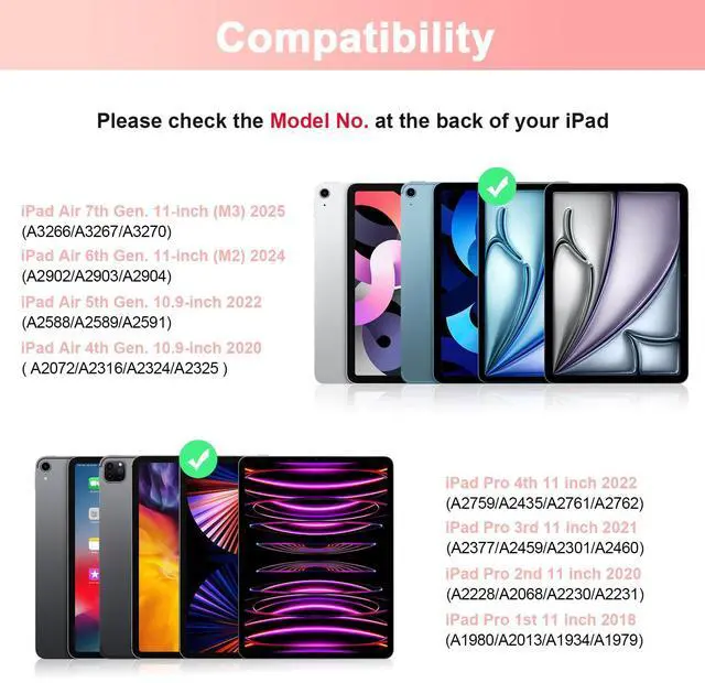 Alt view image 2 of 5 - SOPPY Keyboard Case with Mouse for iPad Air 11-inch (M3 2025 / M2 2024) & Air 5th/4th Gen & iPad Pro 11 inch (1st/2nd/3rd/4th Gen), Detachable Bluetooth Keyboard Cover, Rechargeable, Pink