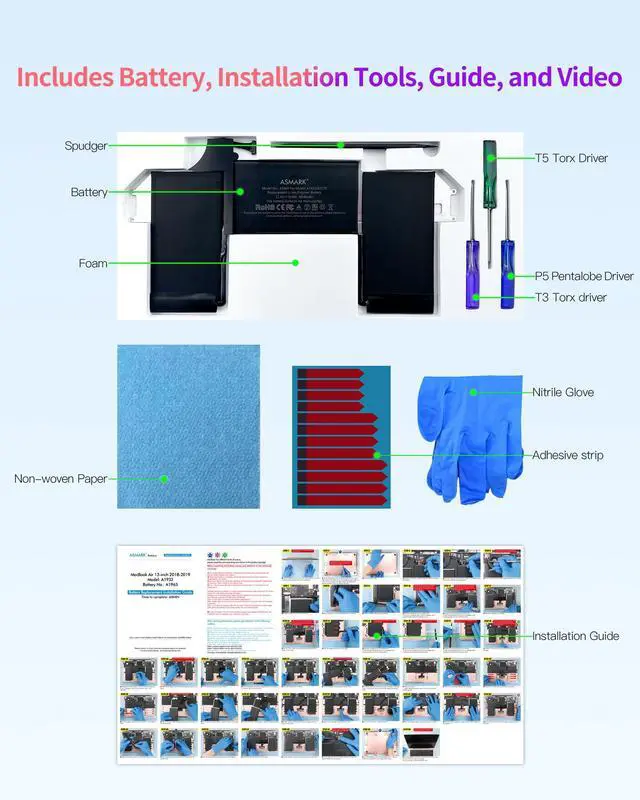 Alt view image 3 of 5 - ASMARK Battery Replacement for MacBook Air A1932(Late 2018, 2019) 13-inch A1965 Battery