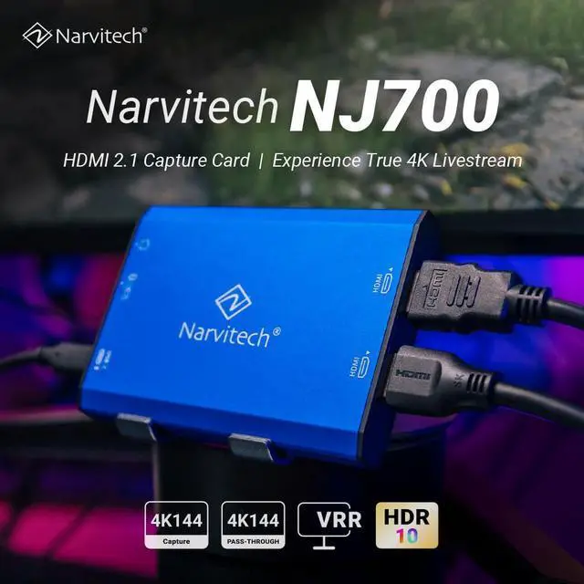 Alt view image 2 of 5 - Narvitech NJ700, 4K External Capture Card with HDMI 2.1. 4K144/2K144/HD240 Passthrough, Stream and Record in 4K144 with Ultra-Low Latency on PS5, Xbox X/S, in OBS and More, on PC and Mac.