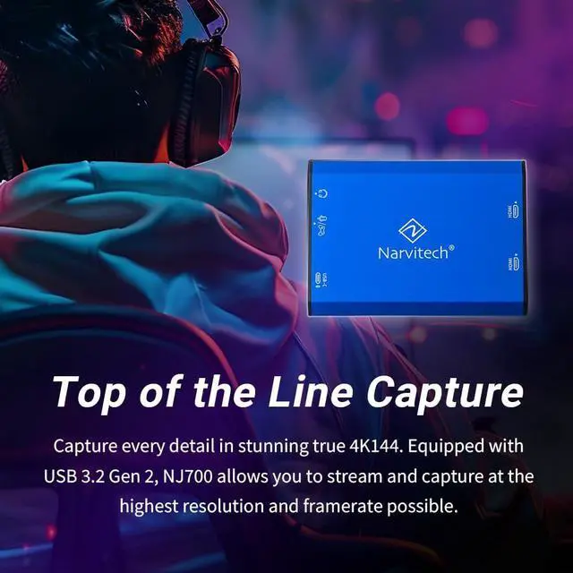 Alt view image 4 of 5 - Narvitech NJ700, 4K External Capture Card with HDMI 2.1. 4K144/2K144/HD240 Passthrough, Stream and Record in 4K144 with Ultra-Low Latency on PS5, Xbox X/S, in OBS and More, on PC and Mac.
