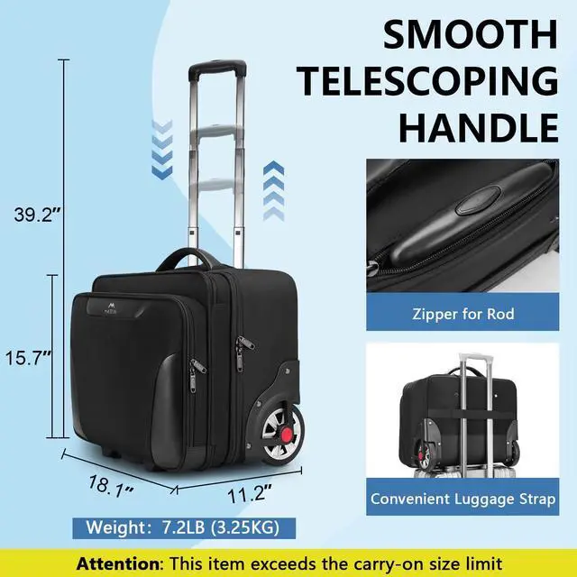 Alt view image 4 of 5 - MATEIN Rolling Briefcase for Men, Large Rolling Laptop Bag with Big Wheels Fits 17.3 Inch Notebook for Travel Office Work, Water Resistant Roller Computer Case College Teacher Luggage Suitcase, Black