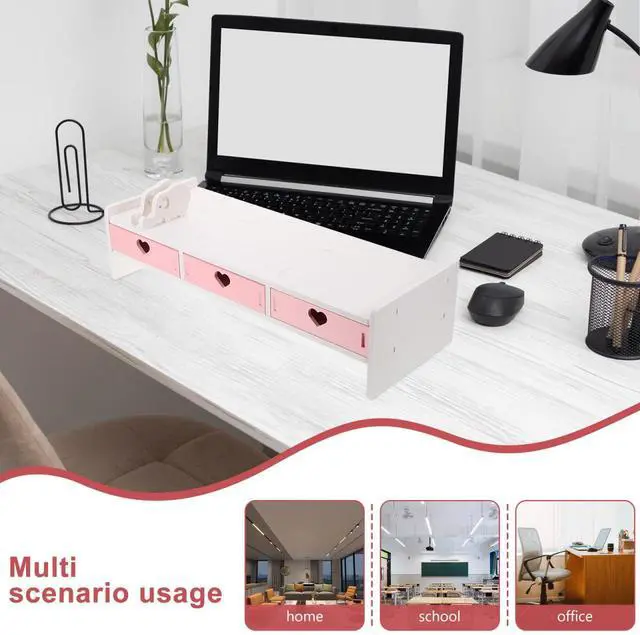 Alt view image 4 of 5 - 1pc Monitor Stand with Pink and White Computer Riser Desktop Organizer for Monitor Space-saving Heightened Shelf for Office Student and Home Use