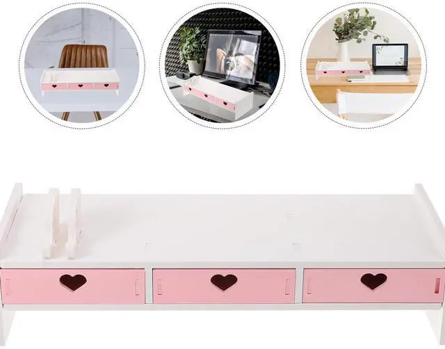 Alt view image 5 of 5 - 1pc Monitor Stand with Pink and White Computer Riser Desktop Organizer for Monitor Space-saving Heightened Shelf for Office Student and Home Use