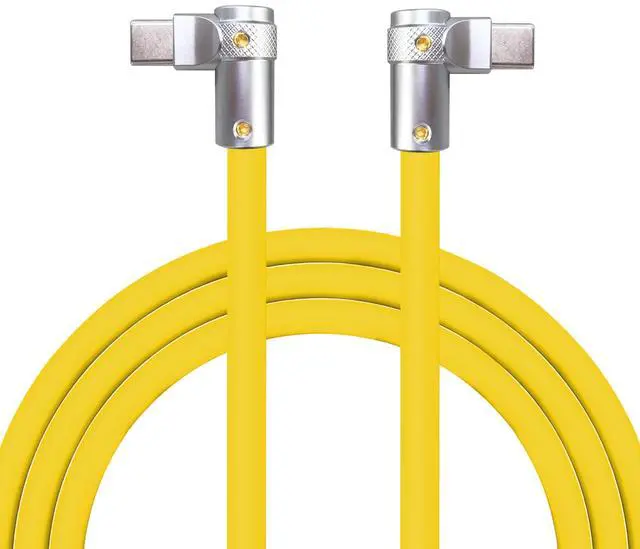 Main image of chubbycable FlexElbow Pro - 90 Degree Design 240W Fast Charge Cable Ultra-Thick Silicone Right Angle USB C Cable Phone Tablets Charging Cord, Yellow, Double Elbow Type C to Type C, 6.6FT