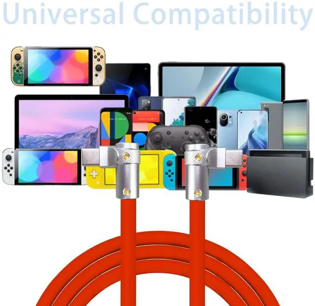 Alt view image 4 of 5 - chubbycable FlexElbow Pro - 90 Degree Design 240W Fast Charge Cable Ultra-Thick Silicone Right Angle USB C Cable Phone Tablets Charging Cord, Red, Double Elbow Type C to Type C, 9.8FT