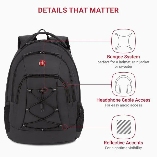 Alt view image 2 of 4 - SwissGear 1186 Bungee Backpack, Grey (Laptop Version), 17.75 inch