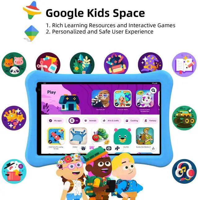 Alt view image 5 of 5 - AWOW Kids Tablet for Kids 3-7: 10 inch Android 14 8GB RAM 64GB ROM Toddler Tablet for Kids 8-12 with Bluetooth WiFi Parental Control, Dual Camera, GMS, Shockproof Case (Blue, 8G+64G)