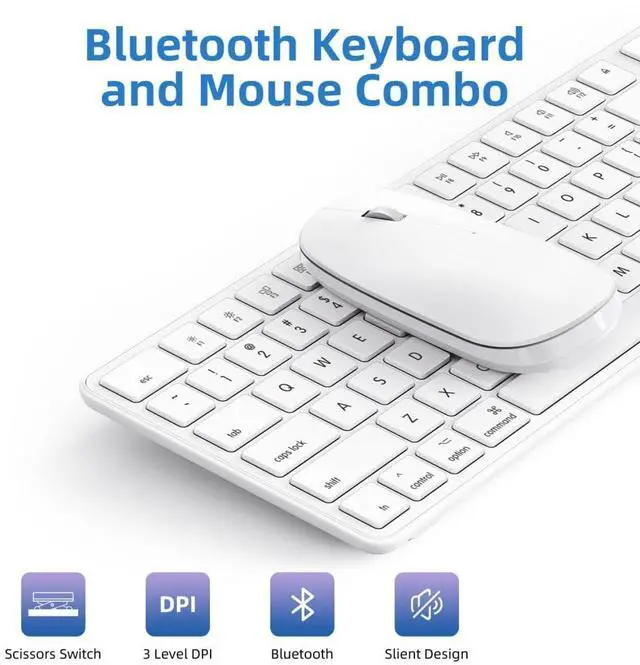 Alt view image 2 of 5 - Bluetooth Keyboard and Mouse for Mac,OMOTON Wireless Multi-Device Keyboard with Numeric Keypad, Keyboard and Mouse Combo, for MacBook Pro/Air, iMac, iMac Pro, Mac Mini, Mac Pro (White)