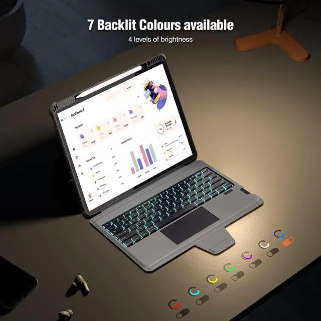 Alt view image 5 of 5 - Nillkin 12.9 inch iPad pro case with Keyboard, Magic Keyboard for iPad Air 13 2024 and iPad Pro 12.9 (6th, 5th, 4th, 3rd Gen), Detachable Backlit Magnetic Keyboard Case, Slide Camera Cover, Black