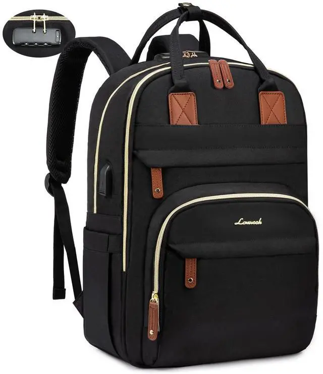 Main image of LOVEVOOK Laptop Backpack for Women, Unisex Travel Anti-theft Bag, Business Work Computer Backpacks Purse College Backpack for Men, Casual Hiking Daypack with Lock, 15.6 Inch, Black