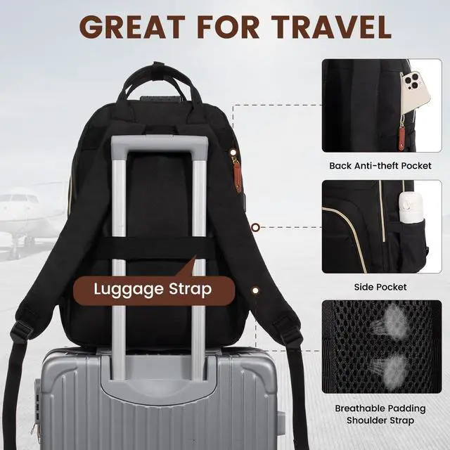 Alt view image 3 of 5 - LOVEVOOK Laptop Backpack for Women, Unisex Travel Anti-theft Bag, Business Work Computer Backpacks Purse College Backpack for Men, Casual Hiking Daypack with Lock, 15.6 Inch, Black