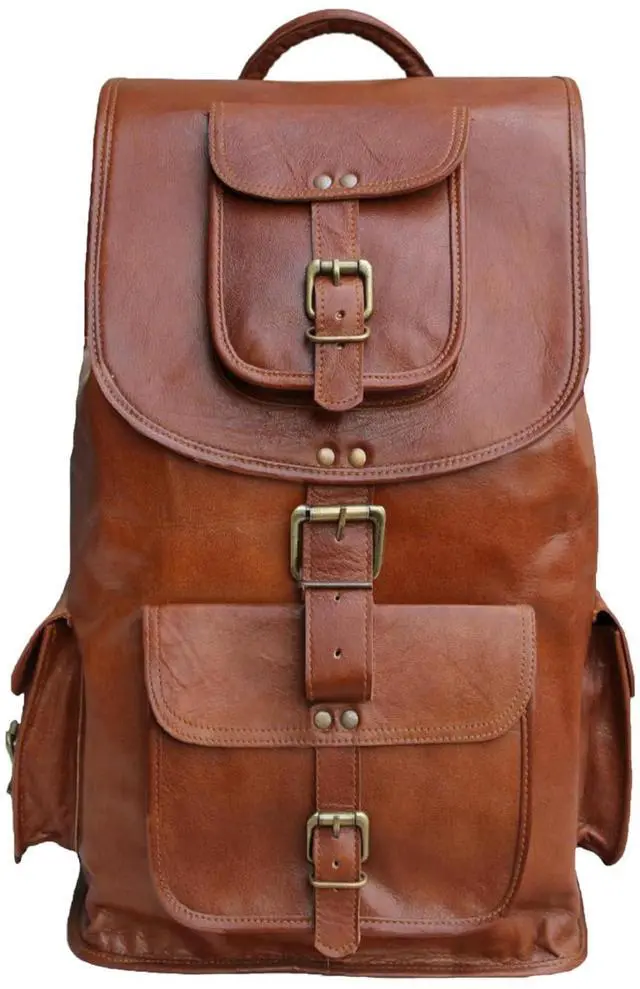 Main image of jaald 16" Genuine Leather Retro Rucksack Backpack College Bag,School Picnic Bag Travel