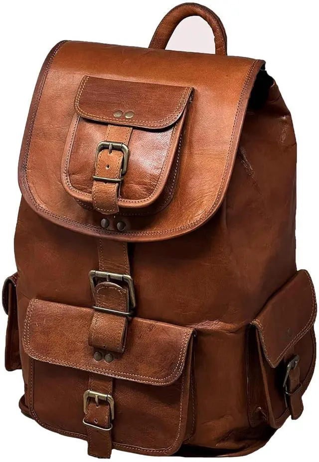 Alt view image 2 of 5 - jaald 16" Genuine Leather Retro Rucksack Backpack College Bag,School Picnic Bag Travel