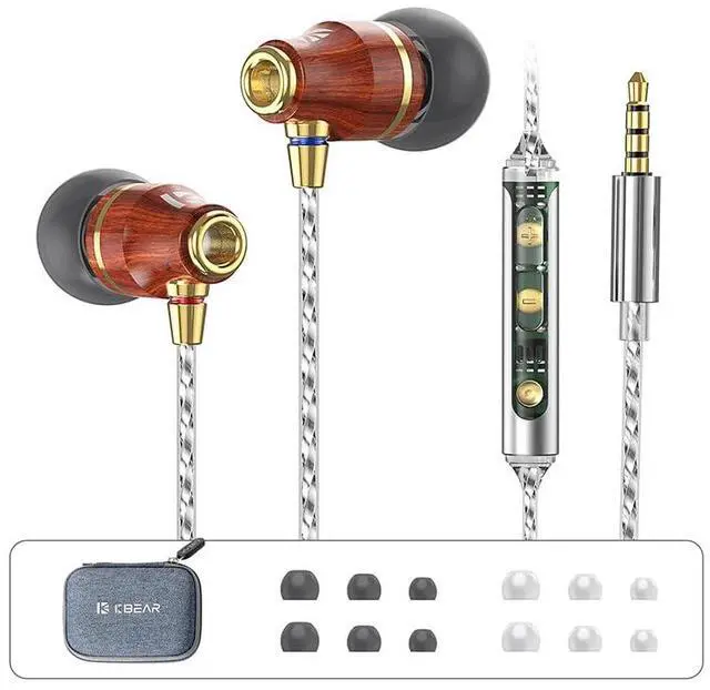 Main image of YINYOO KBEAR KW1 Wired Wood Earbuds in Ear Monitor Headphones with Microphone and Volume Control, IEMS Earphone with Rich Dynamics Unique Sound, OFC Silver-Plated Cable Hi Res Earbuds with Case