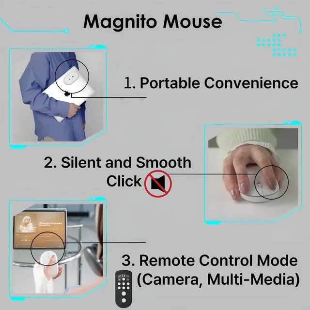 Alt view image 3 of 5 - ventaron Magnito  Magnetic Wireless Bluetooth Mouse for MacBook, iPad, Laptop, Windows, Chrome OS, Linux  Compact & Portable, Attachable, Silent Clicks  The Best Travel Mouse (Space Gray)