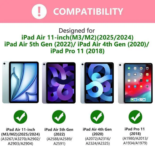 Alt view image 2 of 5 - TQQ Keyboard Case for iPad Air 11-inch (M3 2025 / M2 2024) & Air 4th/5th Gen, Magnetic Wireless Detachable Keyboard, Stand Folio Cover with Pencil Holder, Thin & Light (Pink)