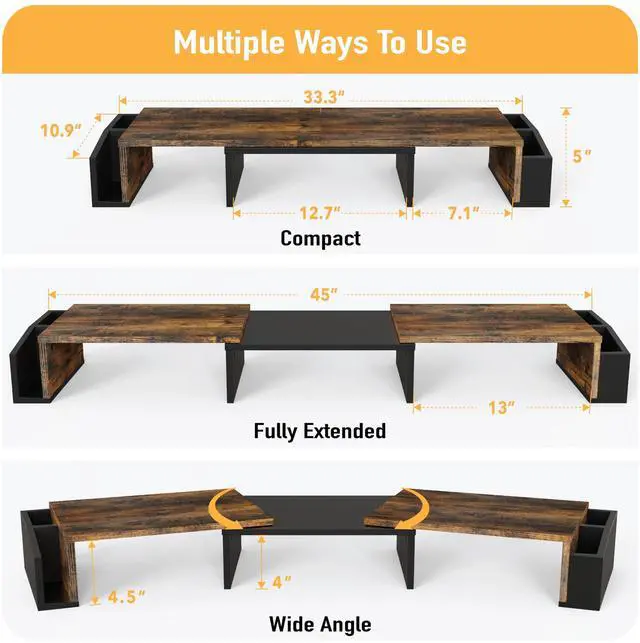 Alt view image 3 of 5 - Simple Houseware Desk Dual Monitor Stand Riser with Drawer, Rustic Brown
