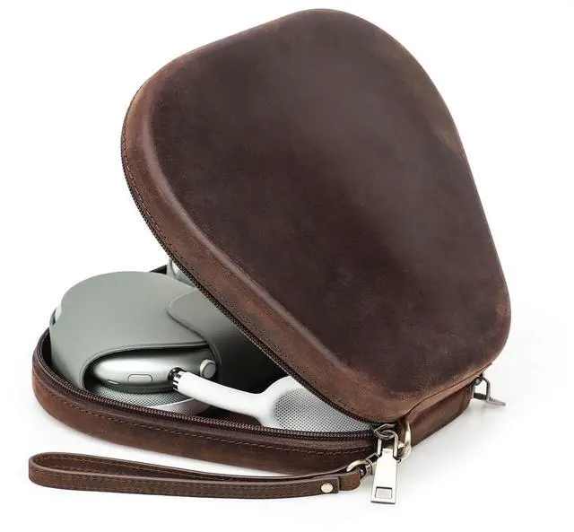 Main image of Genuine Leather Case for Airpods Max,Hiram Crazy Horse Cowhide Leather Portable Travel Case for Airpods Max,Headphone Cases for AirPods Max Carrying Case(Coffee)