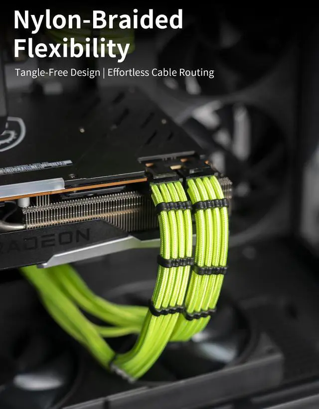 Alt view image 3 of 5 - upHere PSU Cable Extension kit Sleeved Cable Custom Power Supply Sleeved Extension 18 AWG 24-PIN 4+4 PIN 6+2 PIN with Combs- Green (19.7 inch / 50 CM),SC503
