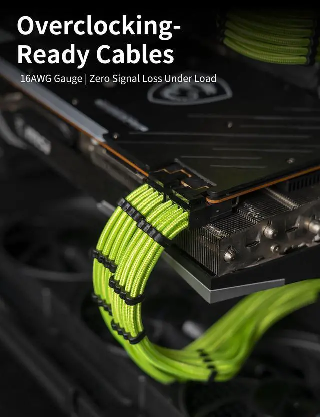 Alt view image 4 of 5 - upHere PSU Cable Extension kit Sleeved Cable Custom Power Supply Sleeved Extension 18 AWG 24-PIN 4+4 PIN 6+2 PIN with Combs- Green (19.7 inch / 50 CM),SC503