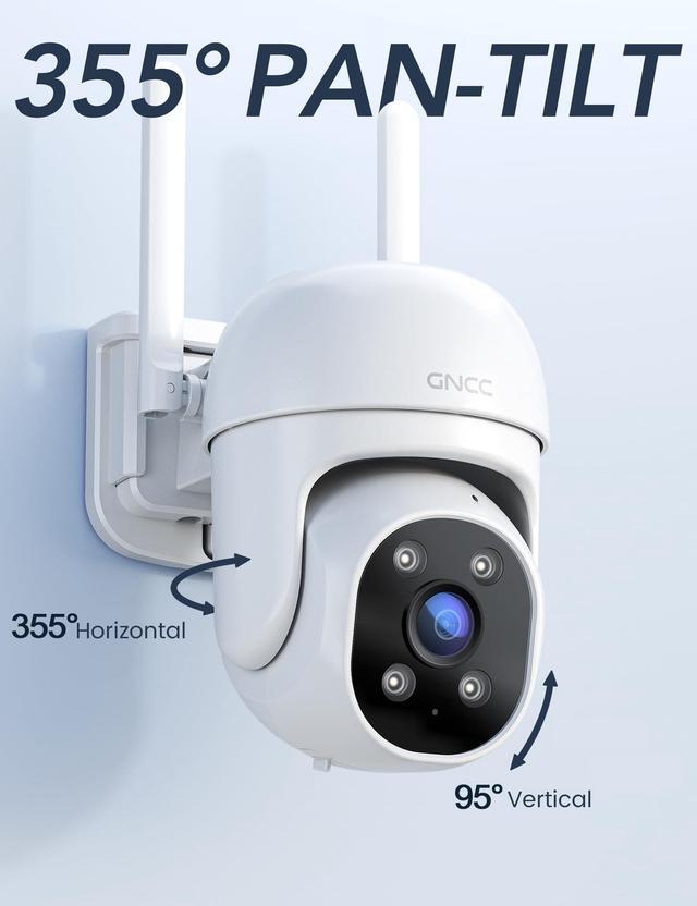 Alt view image 3 of 5 - GNCC GK2 Outdoor Security Camera 1080P Home Surveillance with AI Motion Detection, 2.4G WiFi, 355° Pan-Tilt, Color Night Vision, Spotlight, Two-Way Audio, IP65 Waterproof, Cloud & SD Card Storage